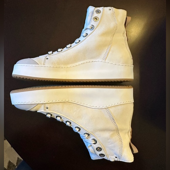 NIB We The Free Saturday Hightop Leather Sneaker 7 White Crackle - Picture 8 of 11